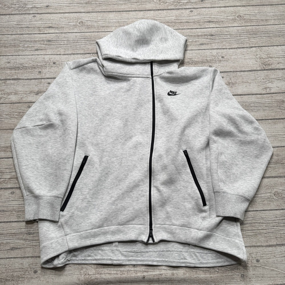 Nike Sportswear Hoodie Men's Large Gray Heathered Full Zip Club Fleece Athletic